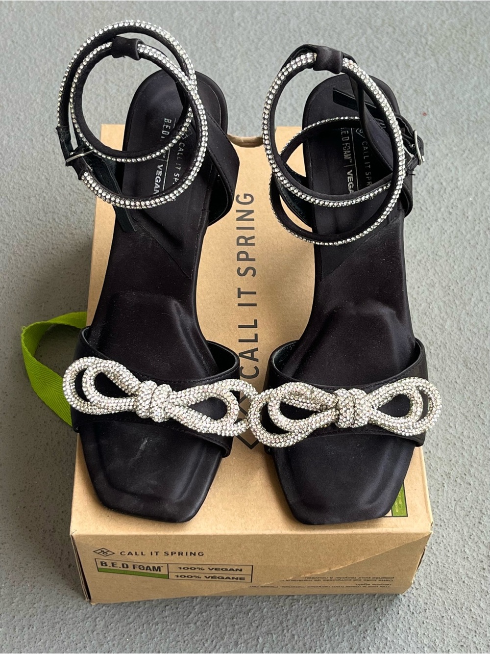 Call It Spring Black Rhinestone Bow Ankle-Strap Heels